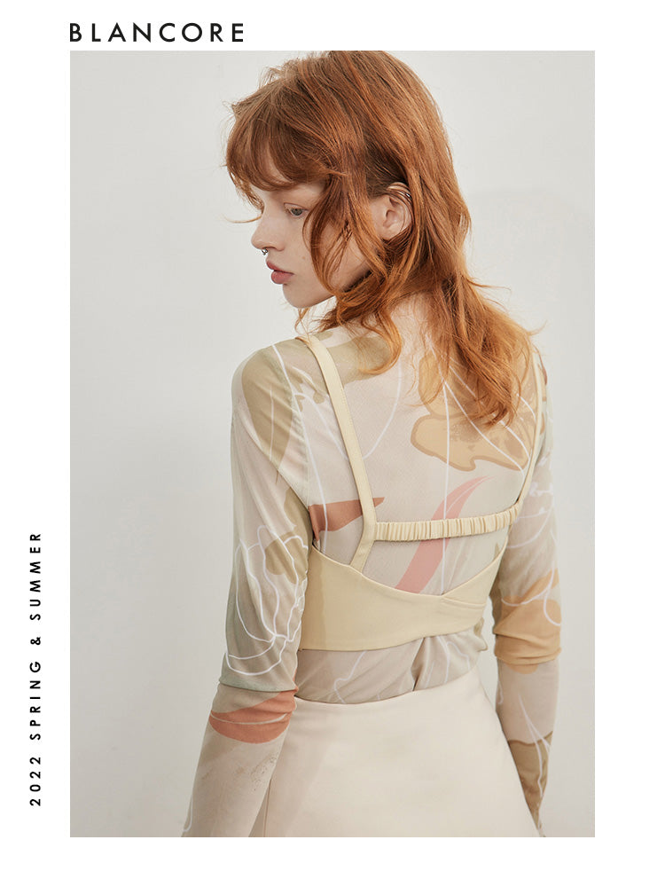 soft printed sheer top