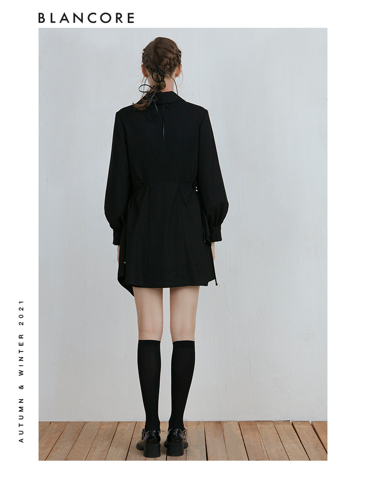 Black Buttom Blazer Dress With Loose Sleeves