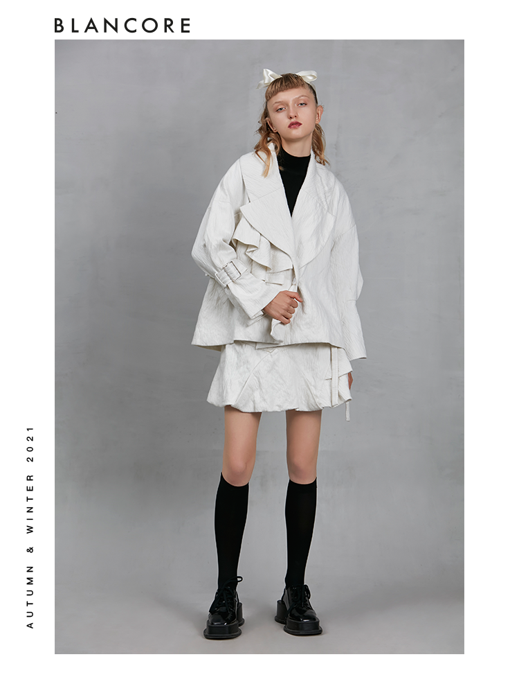 Asymmetrical A-line Wool Coat With Ruffles Sleeves