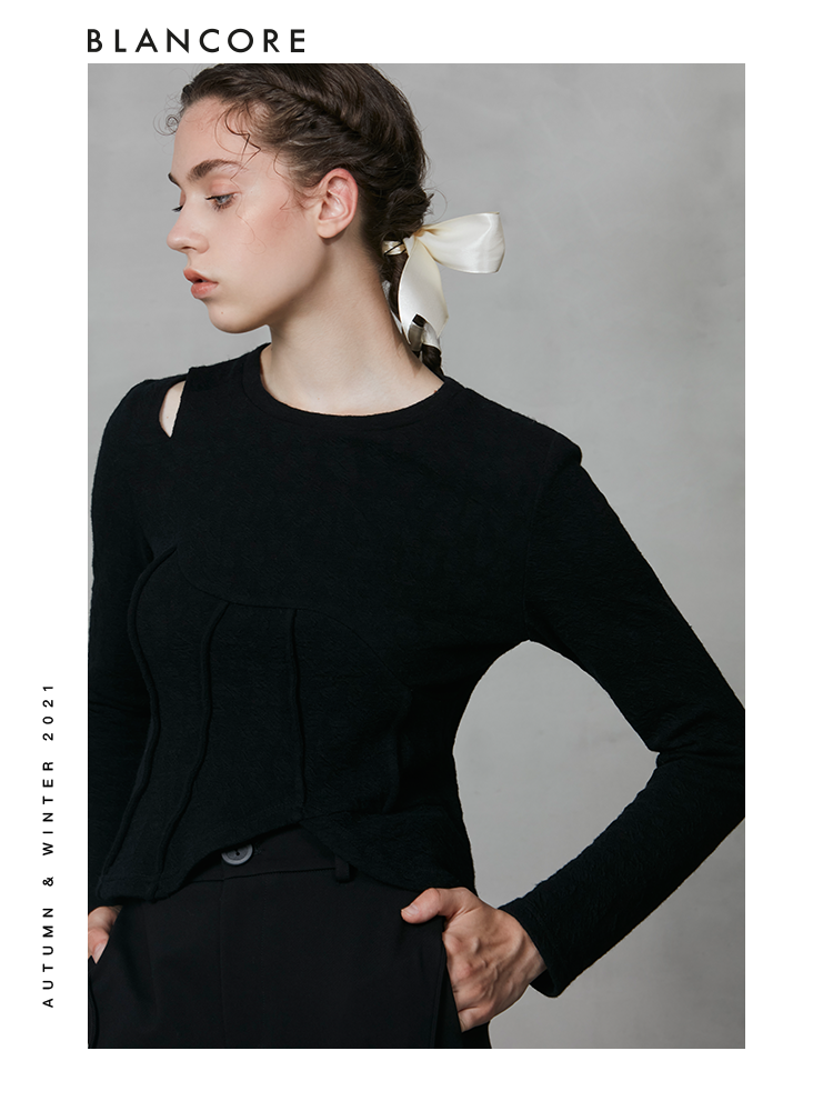 Pleated Slim Fit Top With Hollow-Out Shoulder Detail