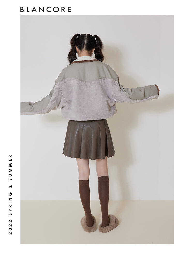 CROPPED FUR PANELED COAT