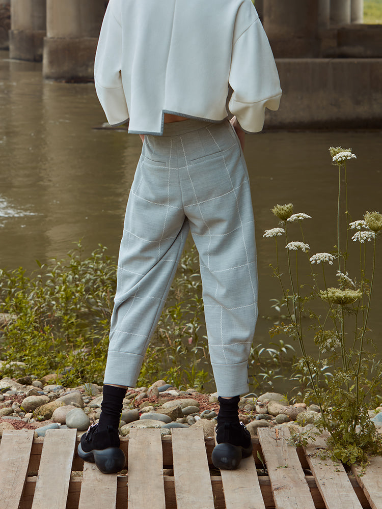 FOLDED WAIST TROUSER WITH LATTICE PATTERN