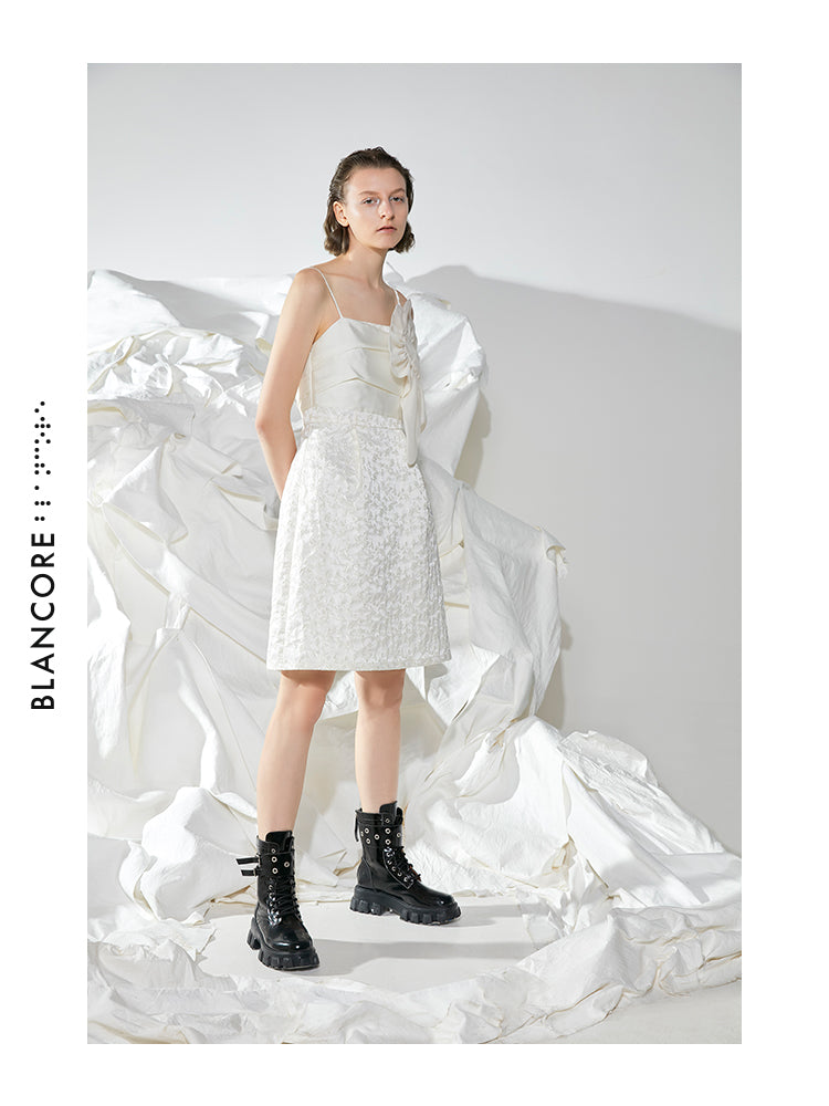 INTERSPERSED CROSS-OVER SUSPENDER DRESS