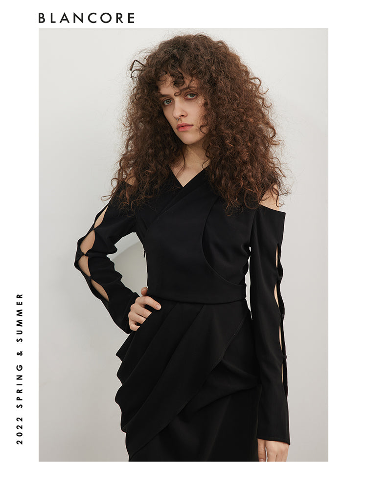 Asymmetrical Hollow-Out Slit Dress