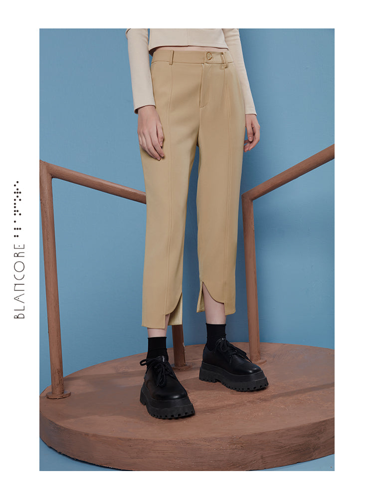 CURVED CUT STRAIGHT TROUSERS