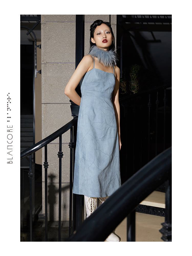 QUALITED SUEDE SUSPENDER DRESS