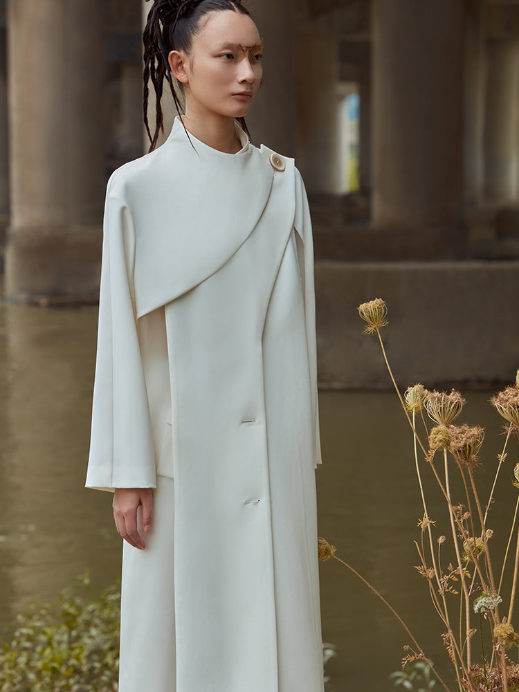 PVC PANELLED TRENCH COAT WITH STANDING COLLAR