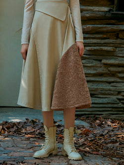 FUR PLANEL SKIRT WITH FOLDED WASIT