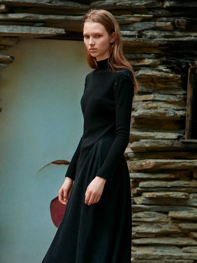 PANELED KINTTED DRESS WITH DETACHABLE SLEEVE