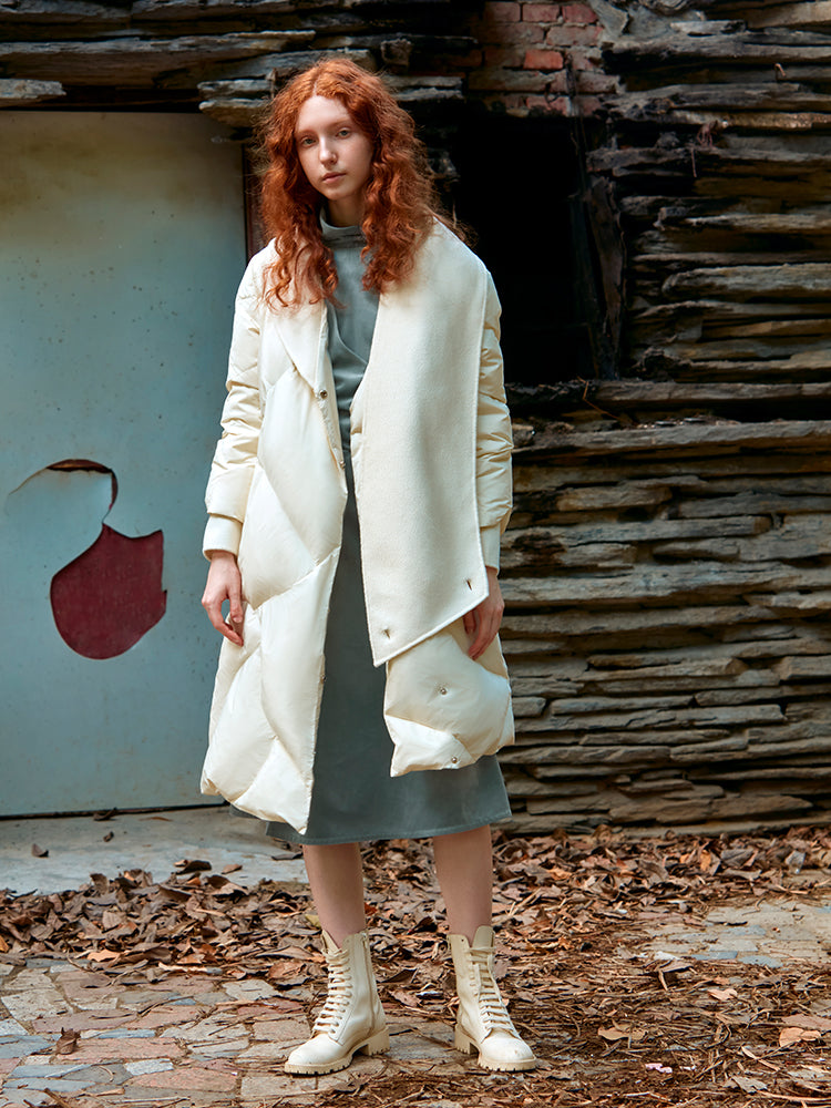 ASYMMETRIC PUFFER DOWN JACKET WITH BELT