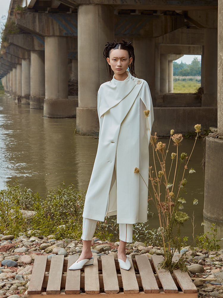 PVC PANELLED TRENCH COAT WITH STANDING COLLAR