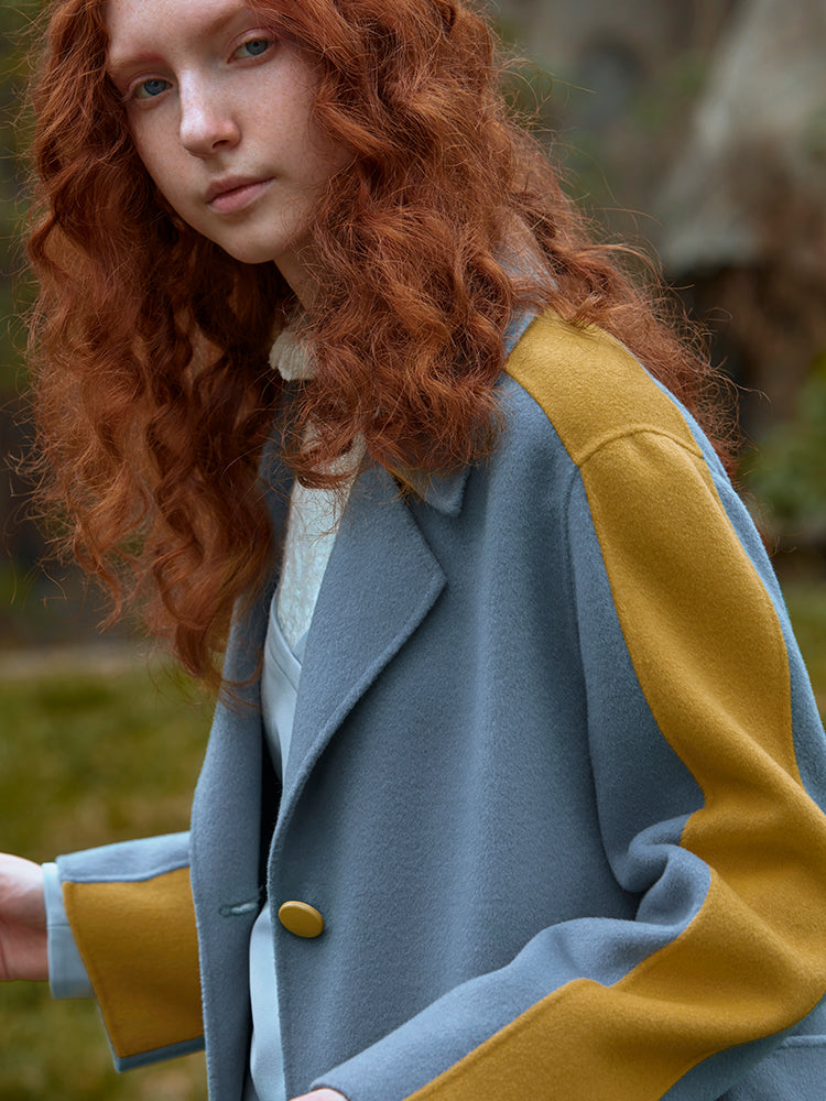 COLOR BLOCK ASYMMETRICAL WOOL COAT