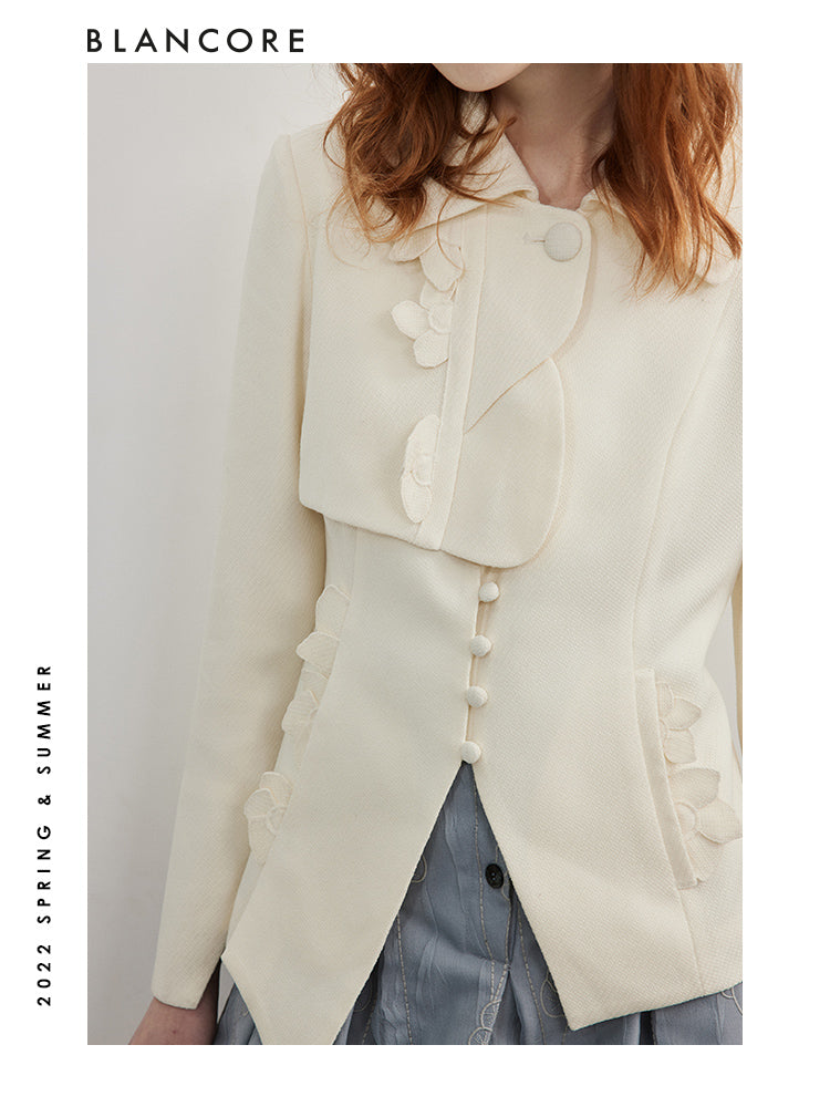 Asymmetrical Jacket With Flower Embellished Detail
