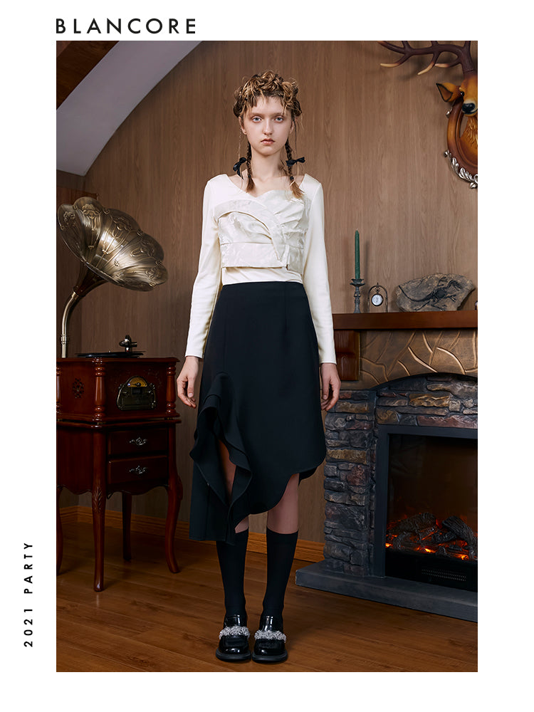 Asymmetrical Layered Ruffle Split Skirt