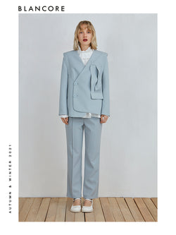 Collarless Asymmetrical Loose Blazer