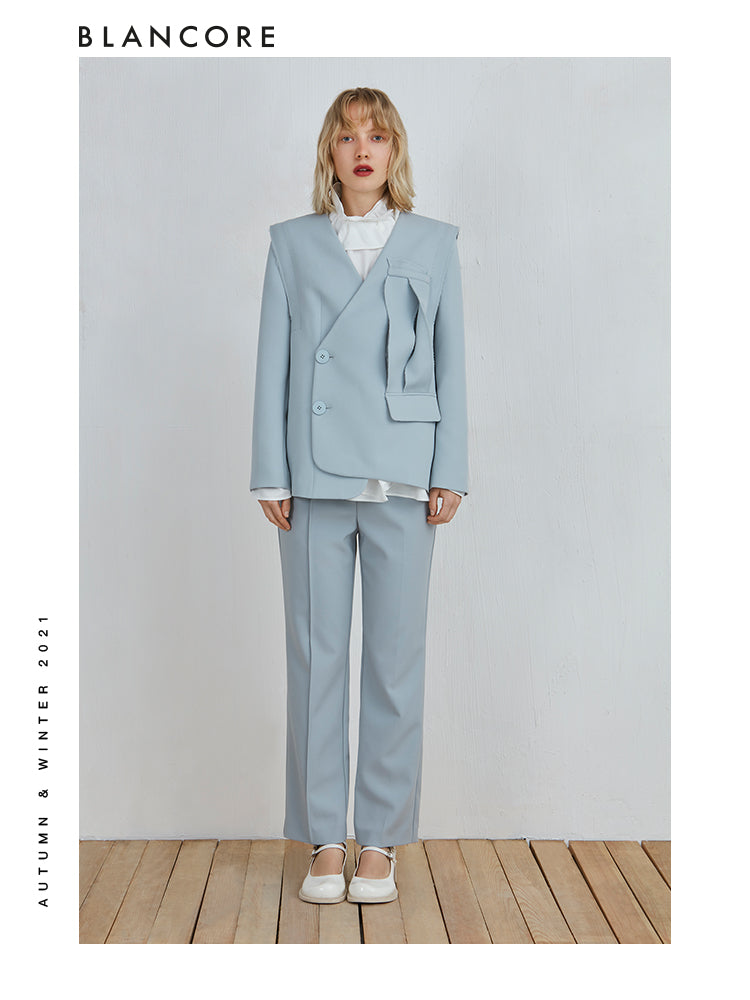 Collarless Asymmetrical Loose Blazer