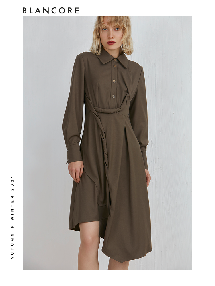 Long Sleeve Dress With Whirling Fabric Detail