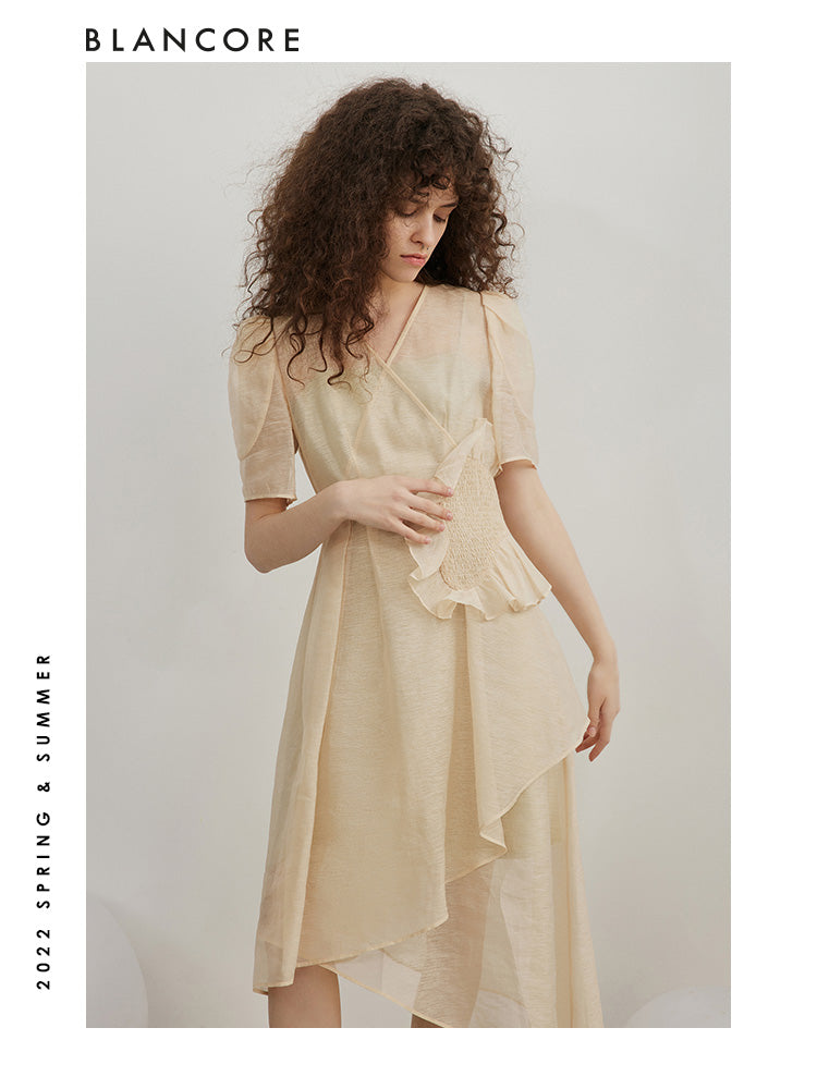 Two-Piece Wrapped Mesh Dress with waist detail