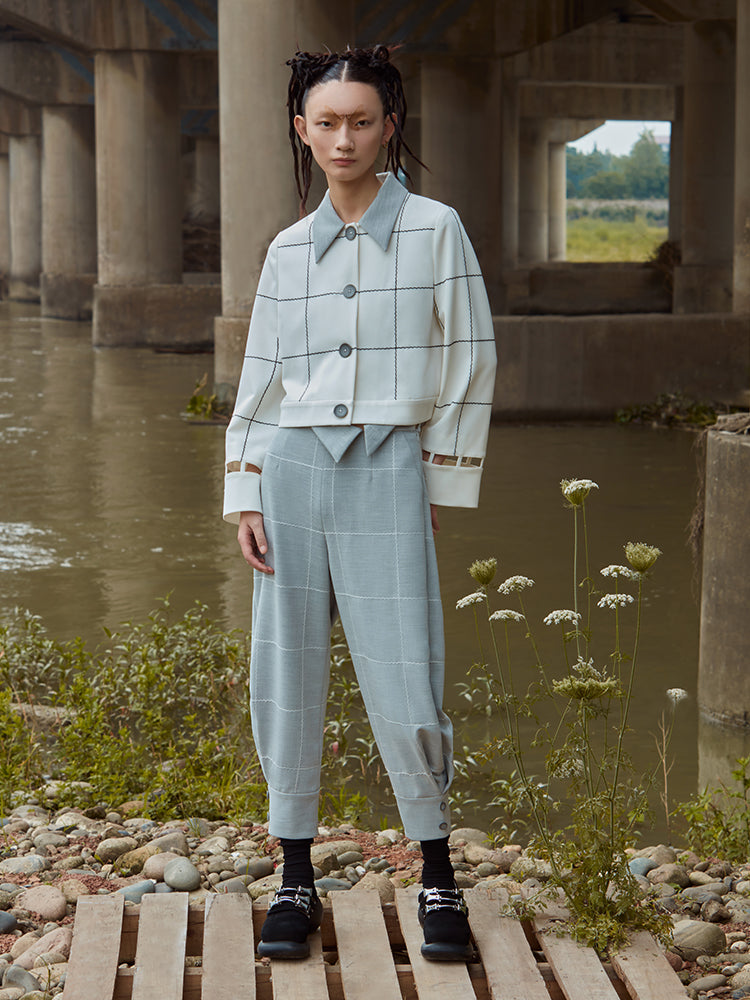 FOLDED WAIST TROUSER WITH LATTICE PATTERN