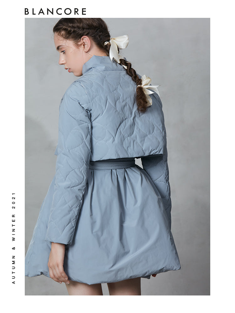 Layered Down Coat With Waist Detail