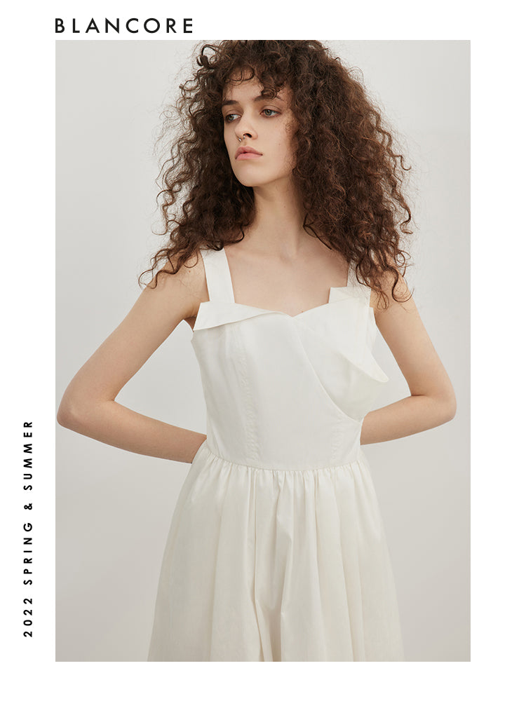 Cotton Dress With Deconstructed Shoulder Detail