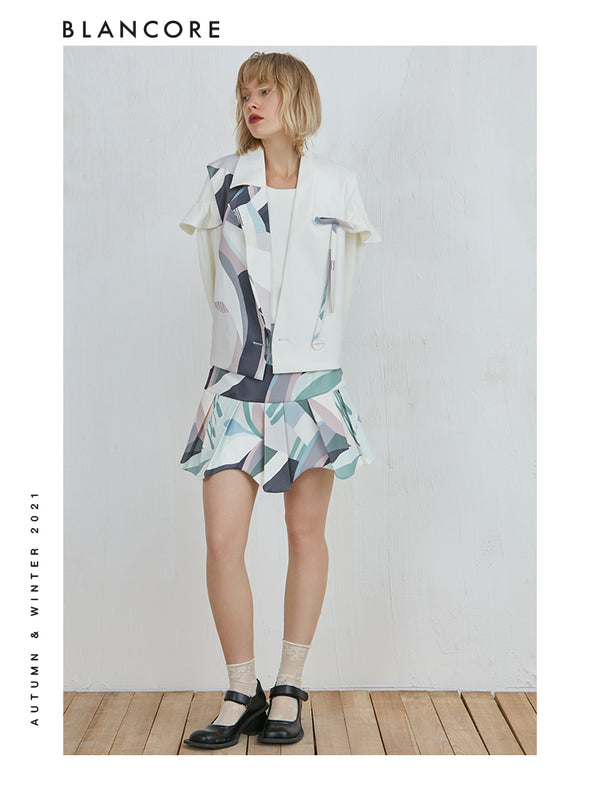 Color-Block Printed Panelled Vest Coat