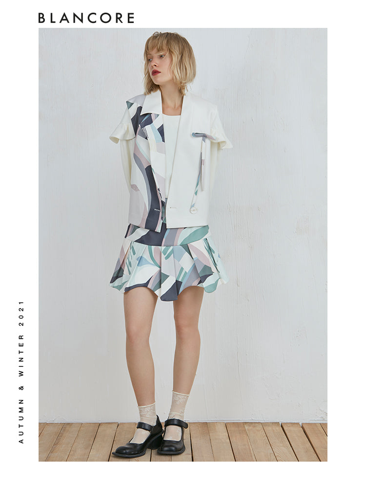 Color-Block Printed Panelled Vest Coat