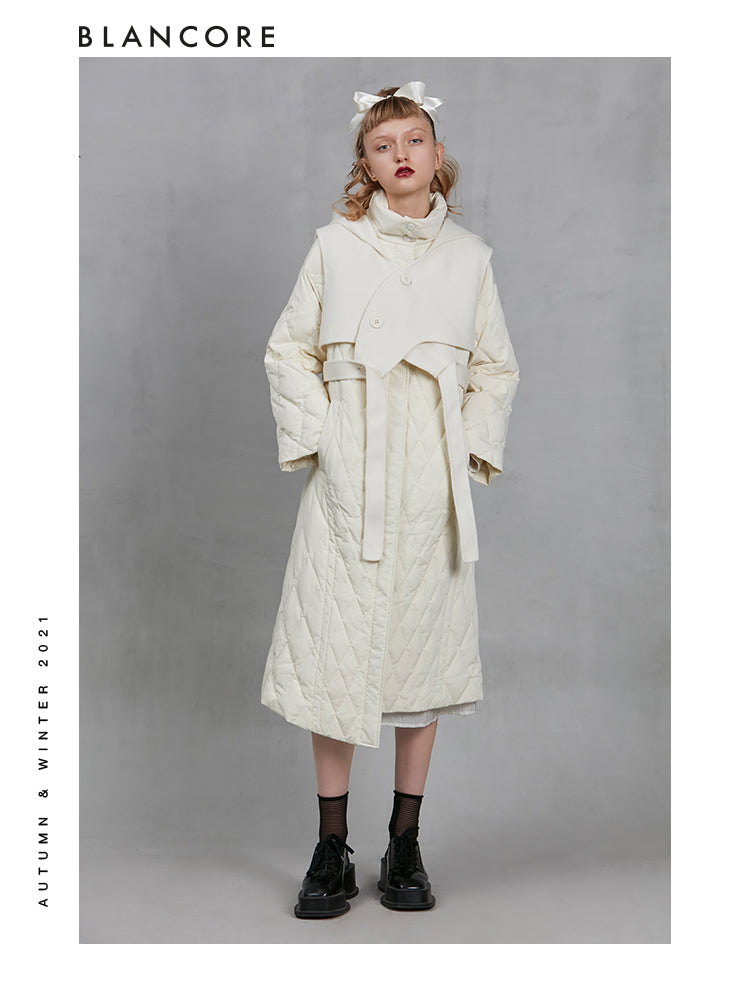 Asymmetrical Puffer Coat With Detachable Wool Vest