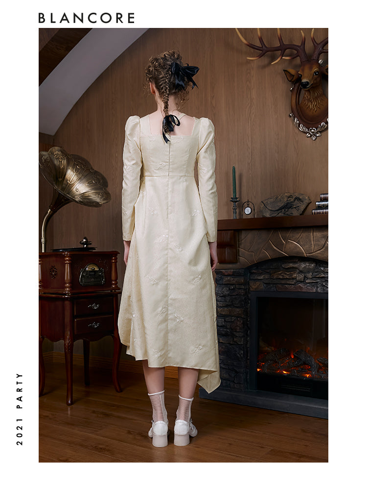 Asymmetrical Bowknot Jacquard Dress