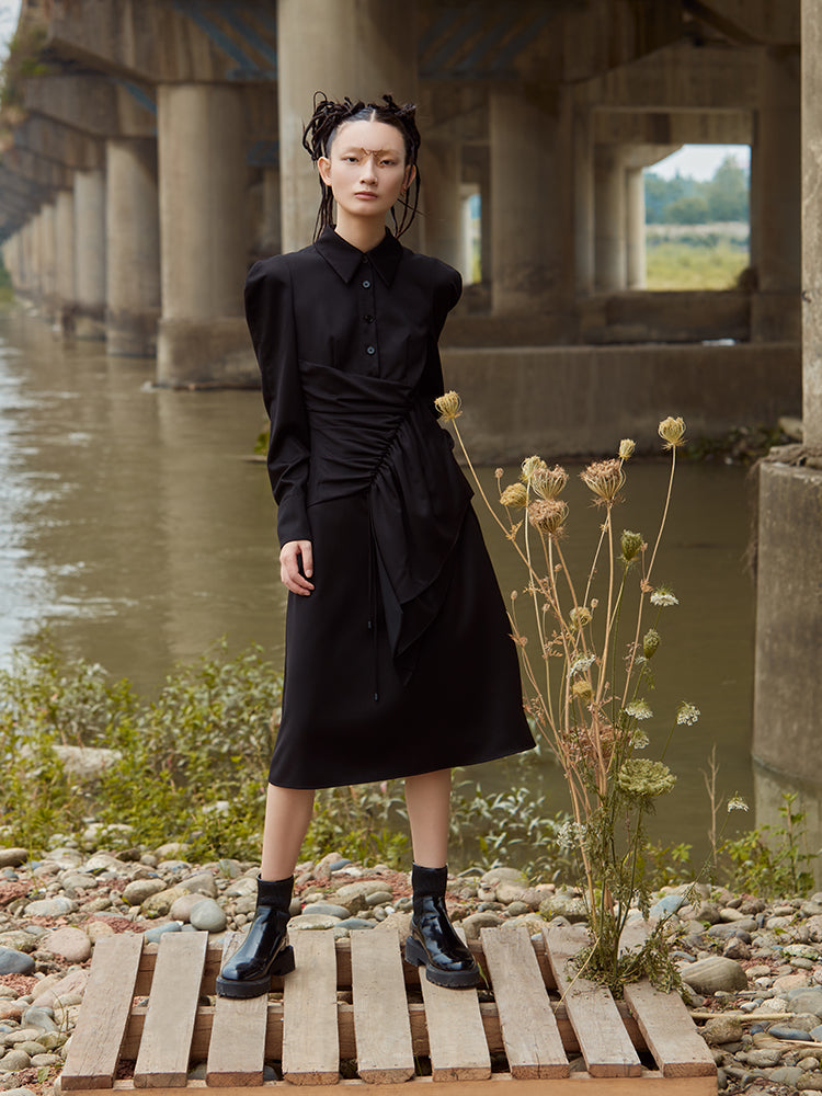 RUCHED SHIRT DRESS