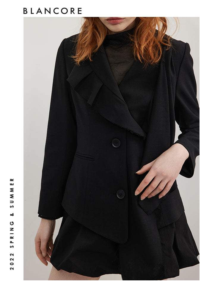Asymmetrical Blazer With Ruffle