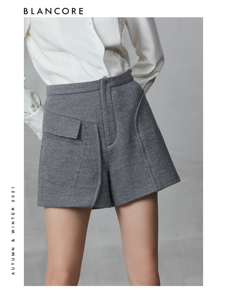 Wool-Blend Stitch Shorts With Pockets