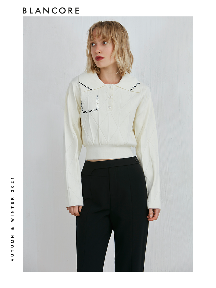 Gigot Sleeve Sweater With Embroidered Detail