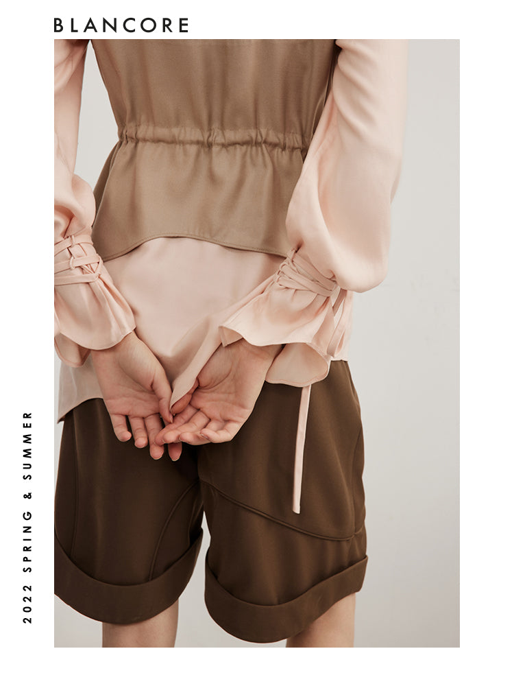 Vintage Drawstring Color Block Shirt