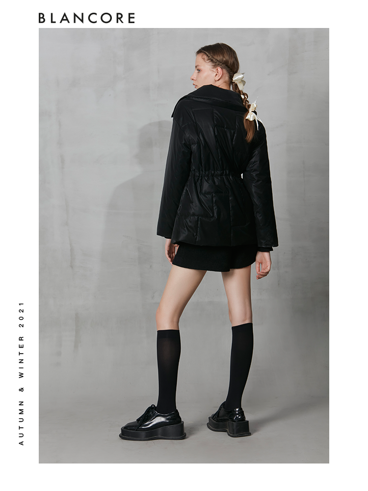 Black Cotton Coat With Deconstructed Placket Detail