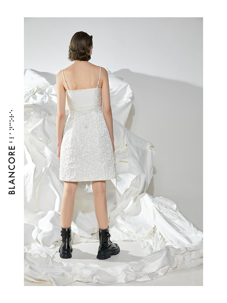 INTERSPERSED CROSS-OVER SUSPENDER DRESS