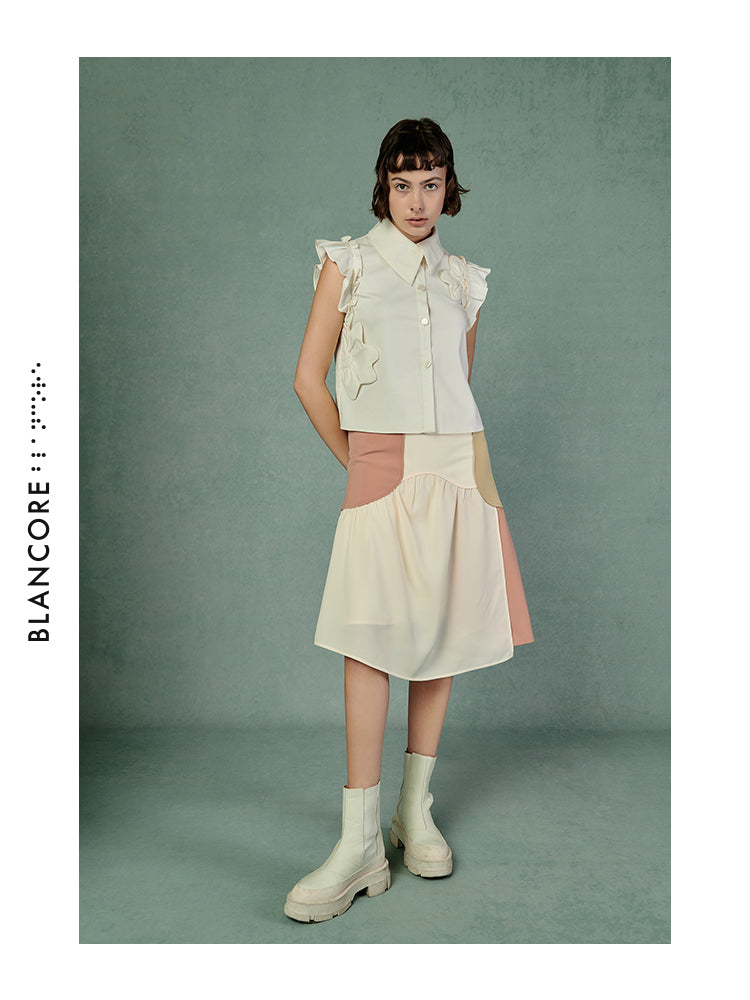 CURVED SPLIT COLOR BLOCK SKIRT
