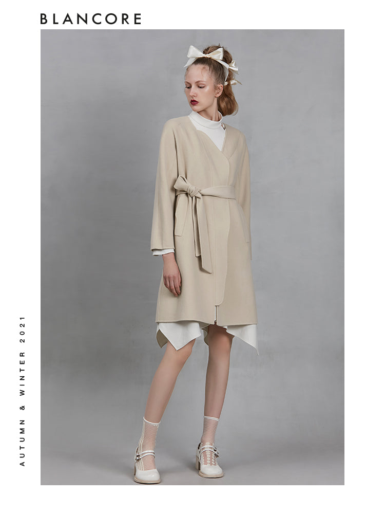 Asymmetric Belted Wool Coat