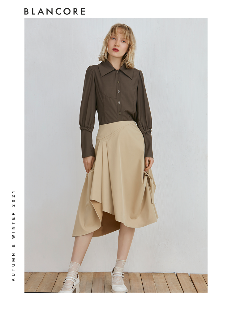 Khaki Asymmetrical Skirt With Bowtie Detail