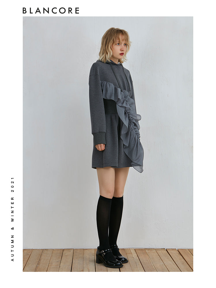 Hoodie Dress With Gray Ruffle Corset