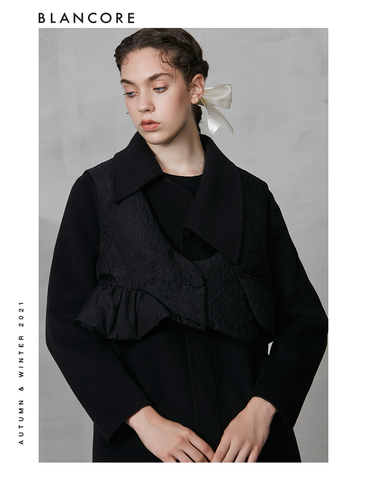 Deconstructed Wool Coat With Detachable Ruffle Vest