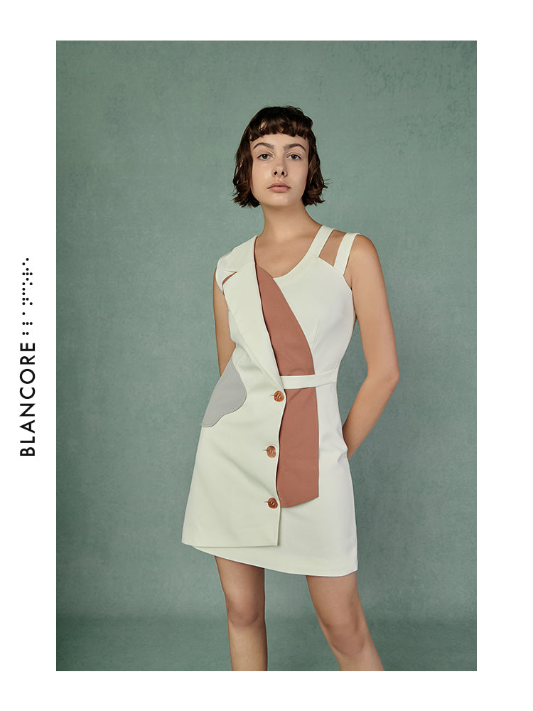 CURVED STITCHING BLAZER STYLE DRESS