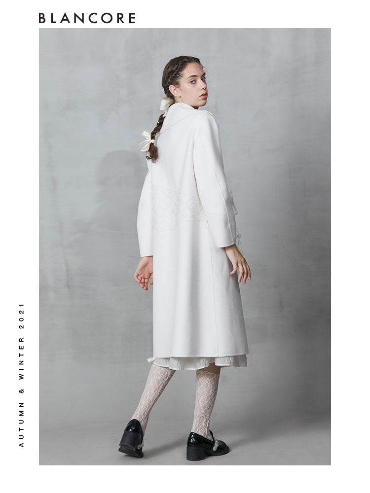 Off-white Floral Detail Embroidered Wool Coat