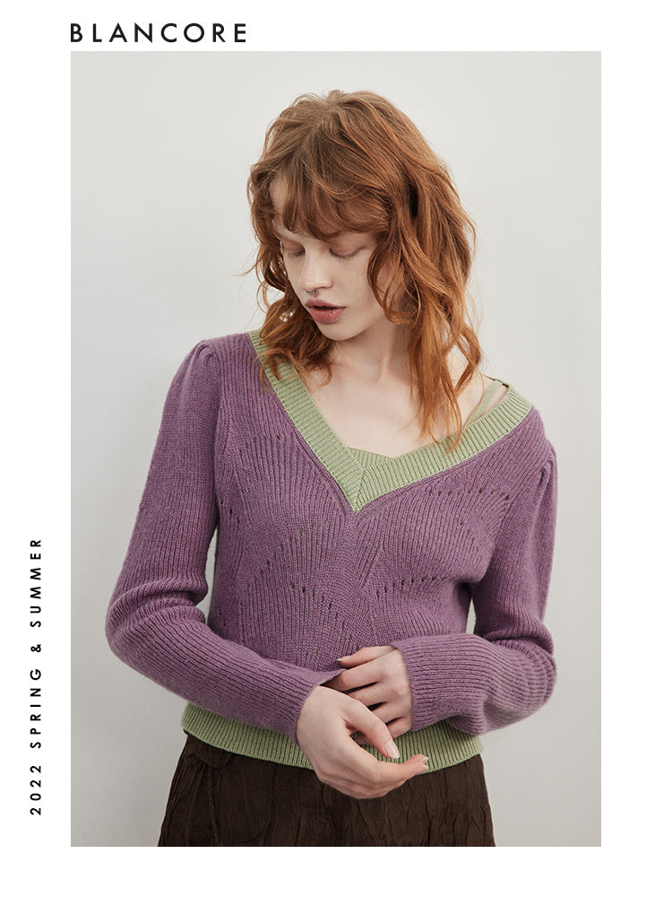 Two-Piece Camel Hair Top with puff sleeves