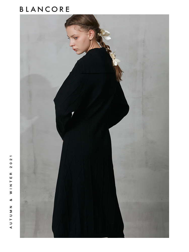 Lapel Slim Waist Knit Dress