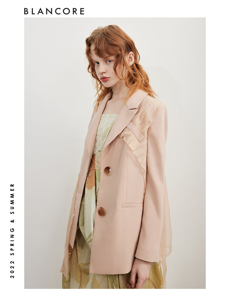 Asymmetrical Mesh Paneled Blazer