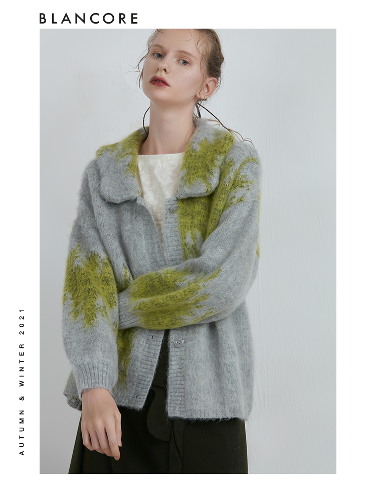 Color Block Cardigan With Curved Collar