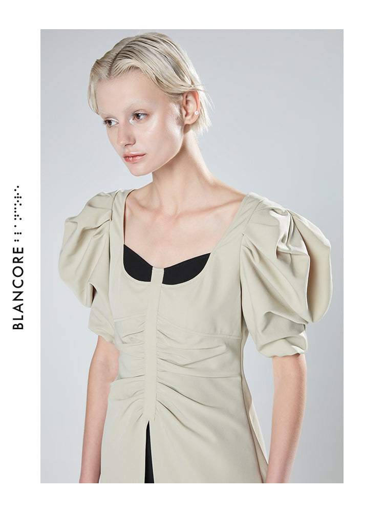 FAKE TWO-PIECE RUCHED DRESS