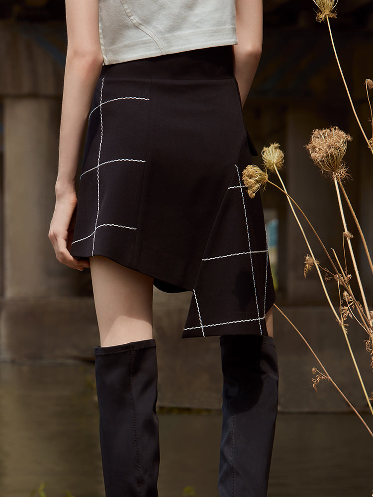 ASYMMETRICAL PLAID SKIRT