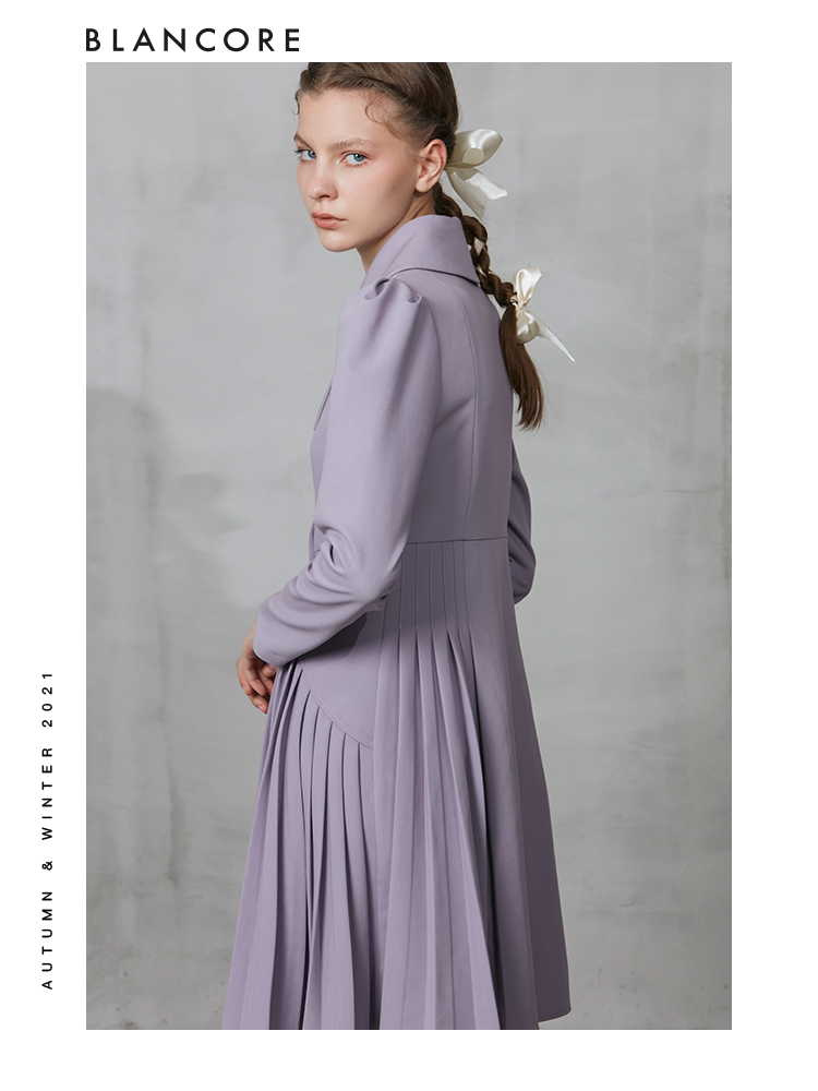 Asymmetrical Pleated Blazer Dress With Curved Collar